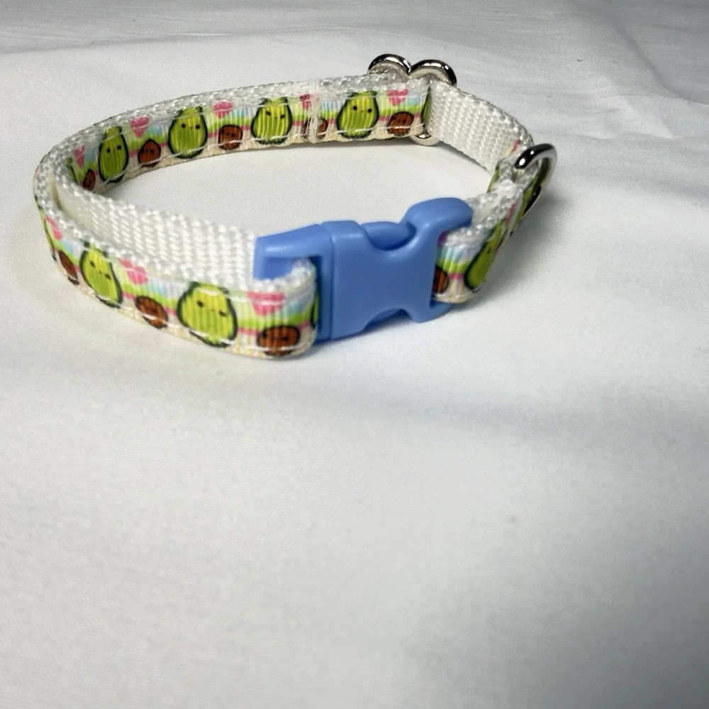 Mini Strawberries On White Handmade, Safety Cat Collar  Unisex  Blue Buckle